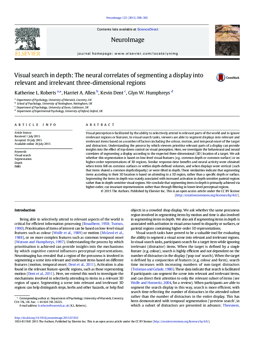 Visual search in depth: The neural correlates of segmenting a display into relevant and irrelevant three-dimensional regions