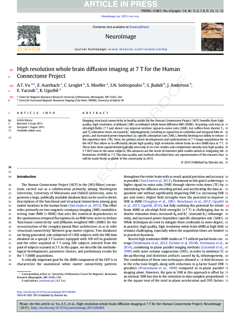 عکس صفحه اول مقاله: High resolution whole brain diffusion imaging at 7Â T for the Human Connectome Project High resolution whole brain diffusion imaging at 7Â T for the Human Connectome Project