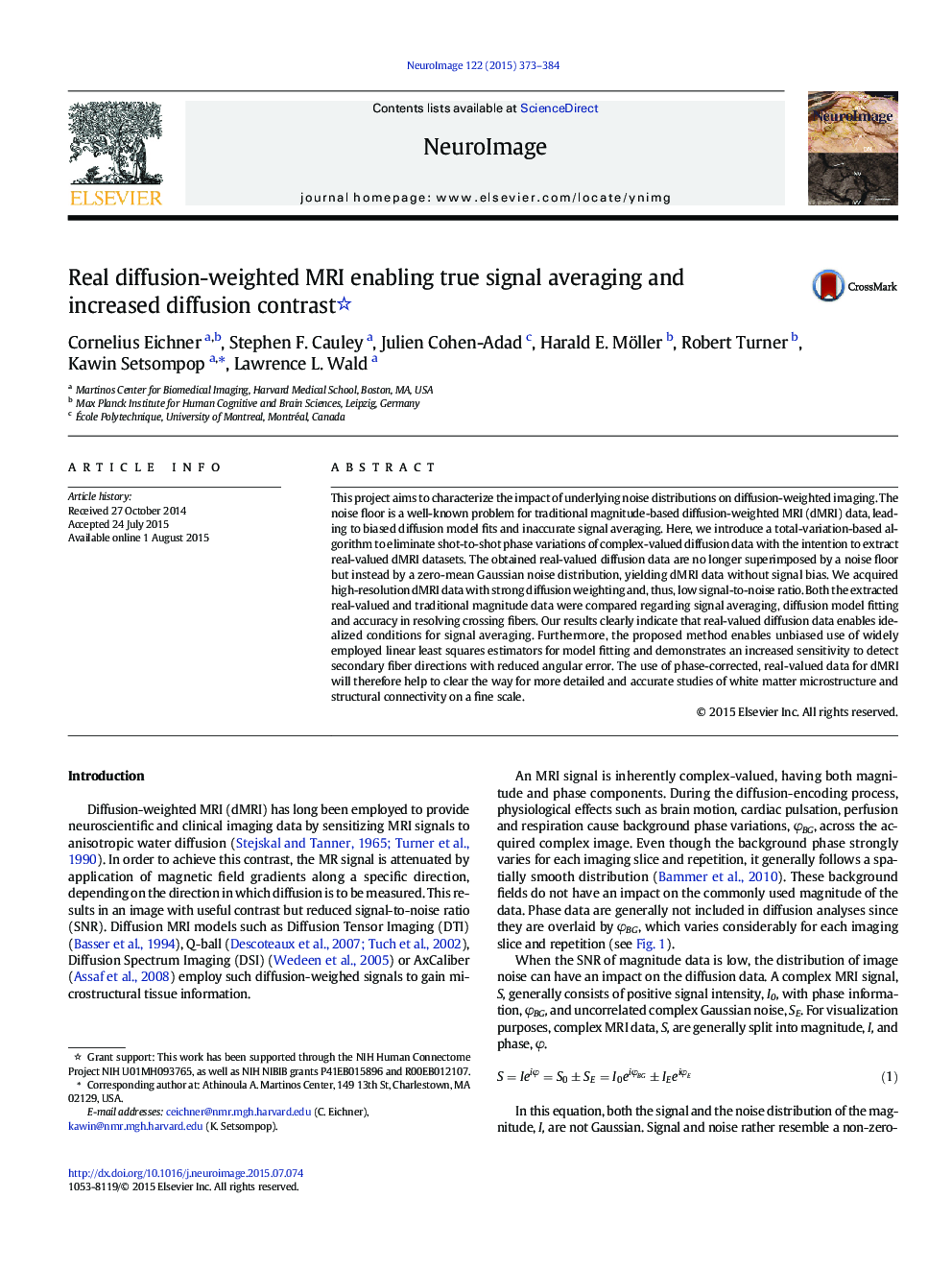 عکس صفحه اول مقاله: Real diffusion-weighted MRI enabling true signal averaging and increased diffusion contrast Real diffusion-weighted MRI enabling true signal averaging and increased diffusion contrast