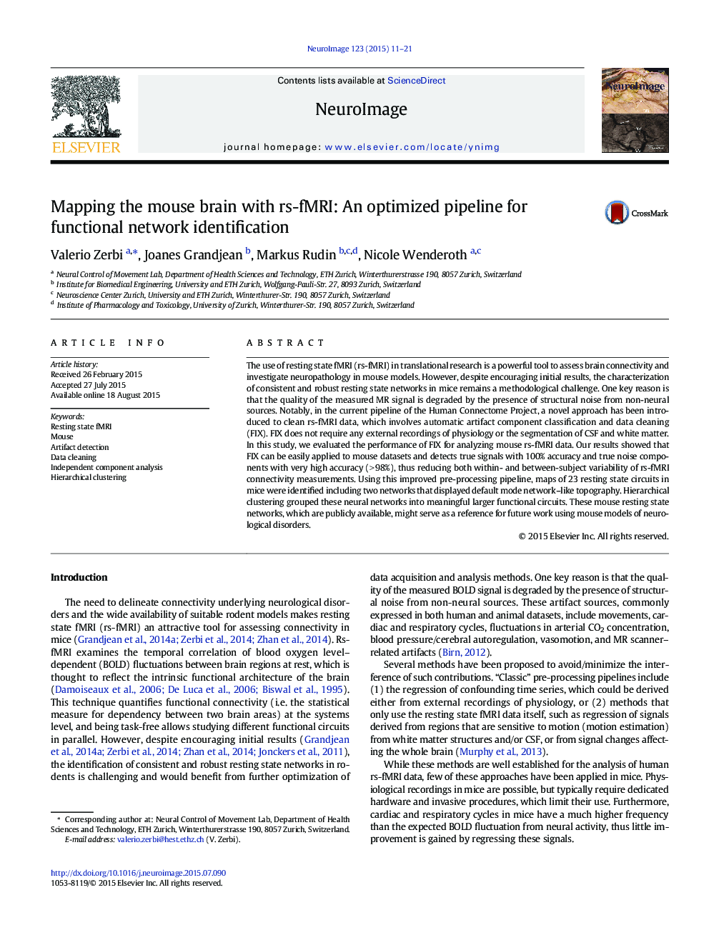 Mapping the mouse brain with rs-fMRI: An optimized pipeline for functional network identification