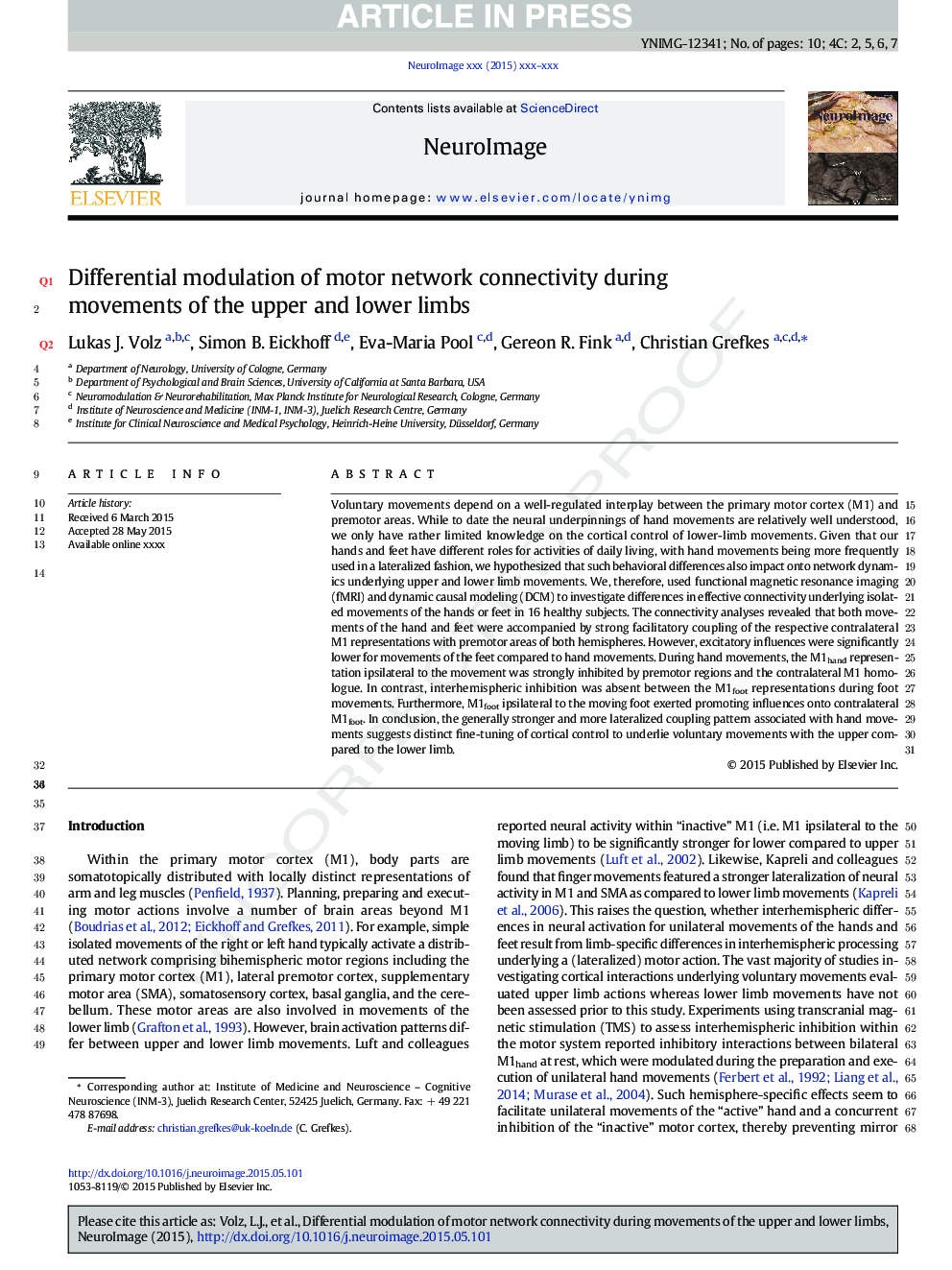 Differential modulation of motor network connectivity during movements of the upper and lower limbs