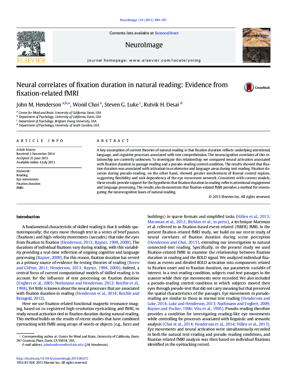 Neural correlates of fixation duration in natural reading: Evidence from fixation-related fMRI