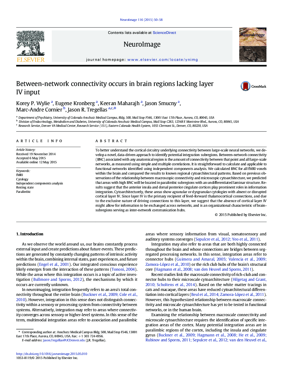 Between-network connectivity occurs in brain regions lacking layer IV input