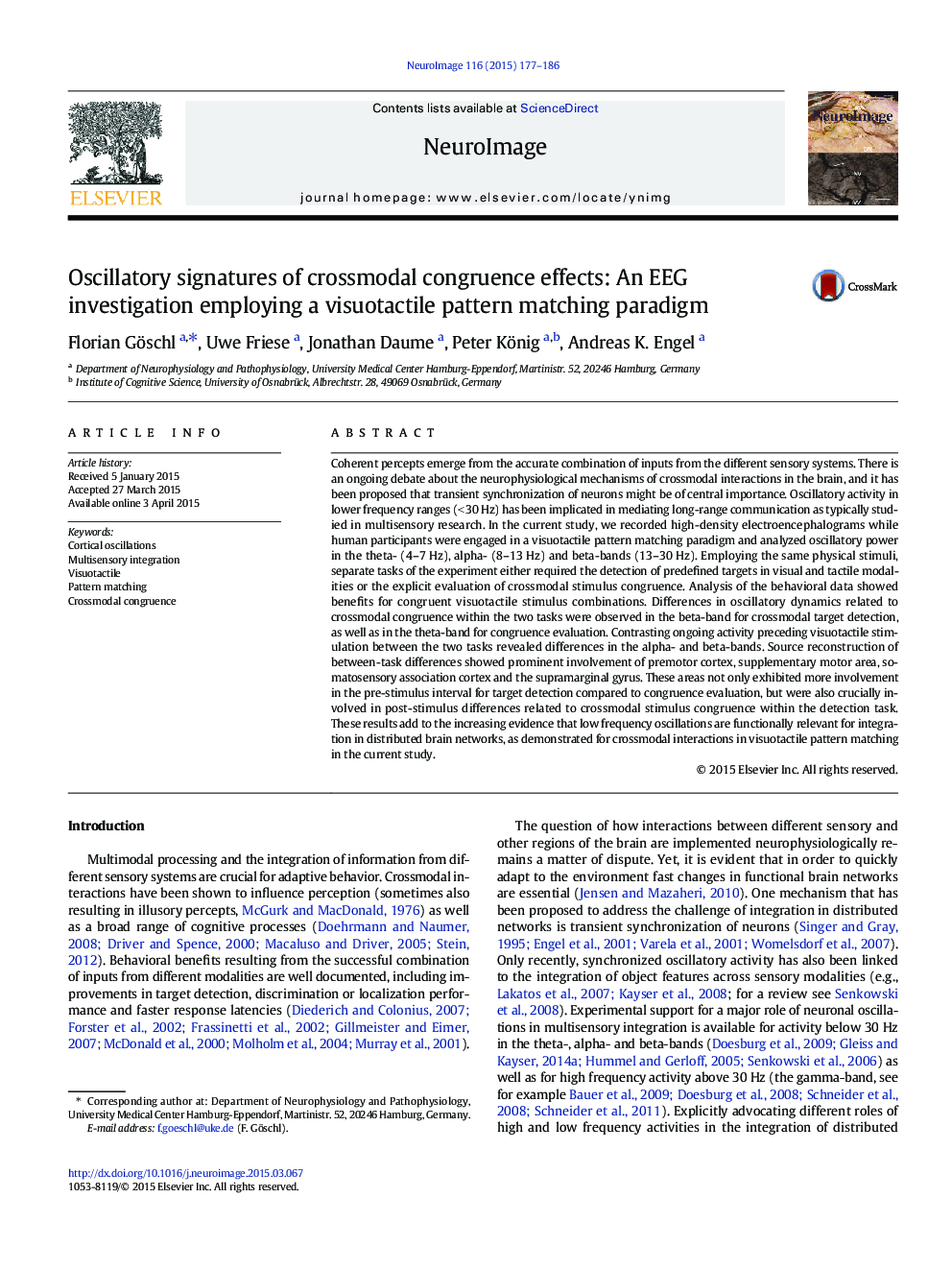 Oscillatory signatures of crossmodal congruence effects: An EEG investigation employing a visuotactile pattern matching paradigm