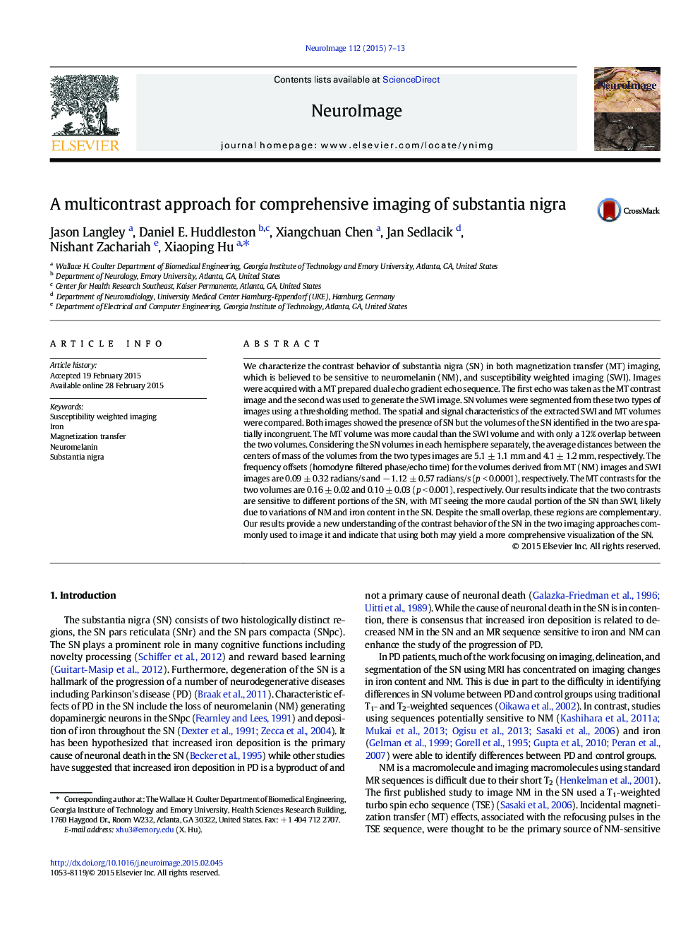 A multicontrast approach for comprehensive imaging of substantia nigra