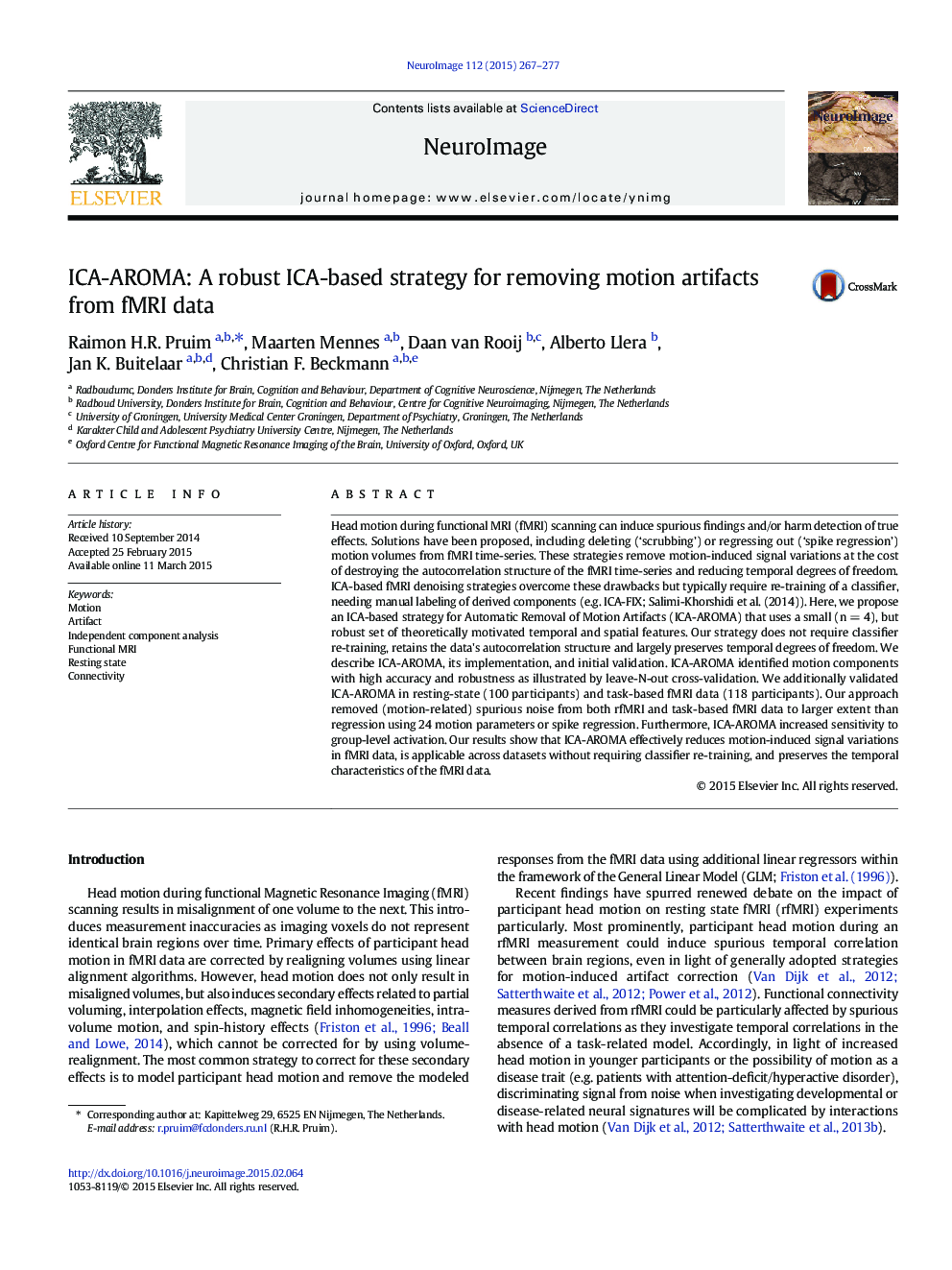 ICA-AROMA: A robust ICA-based strategy for removing motion artifacts from fMRI data