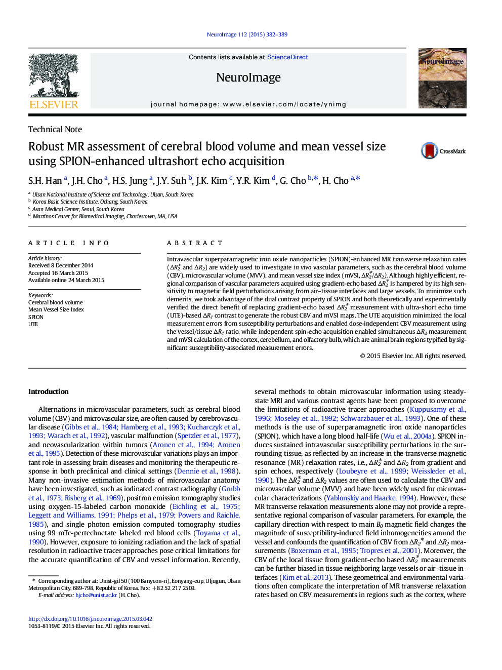 Robust MR assessment of cerebral blood volume and mean vessel size using SPION-enhanced ultrashort echo acquisition