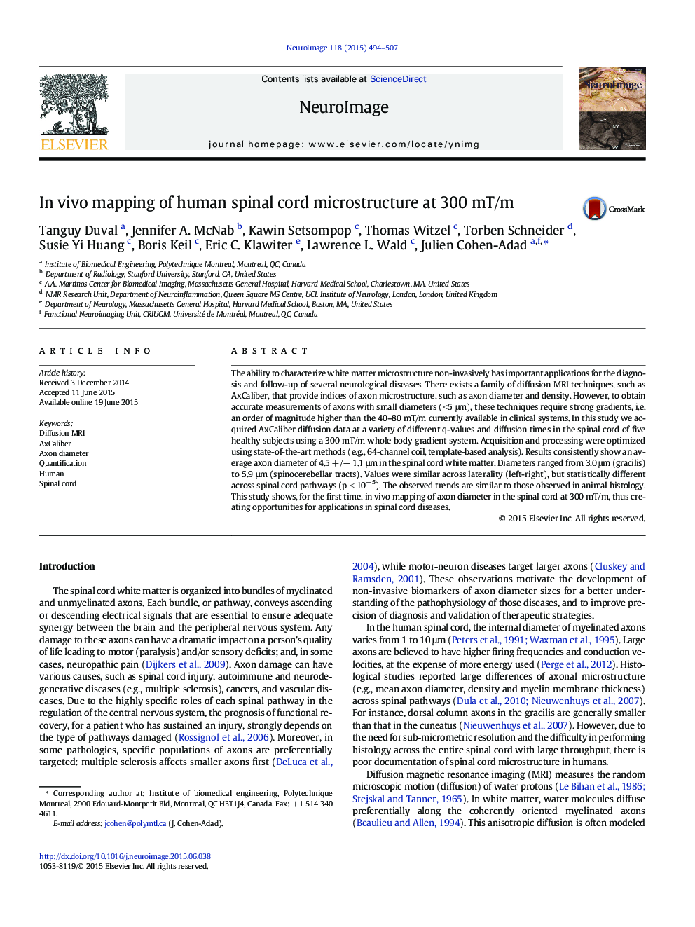 In vivo mapping of human spinal cord microstructure at 300Â mT/m