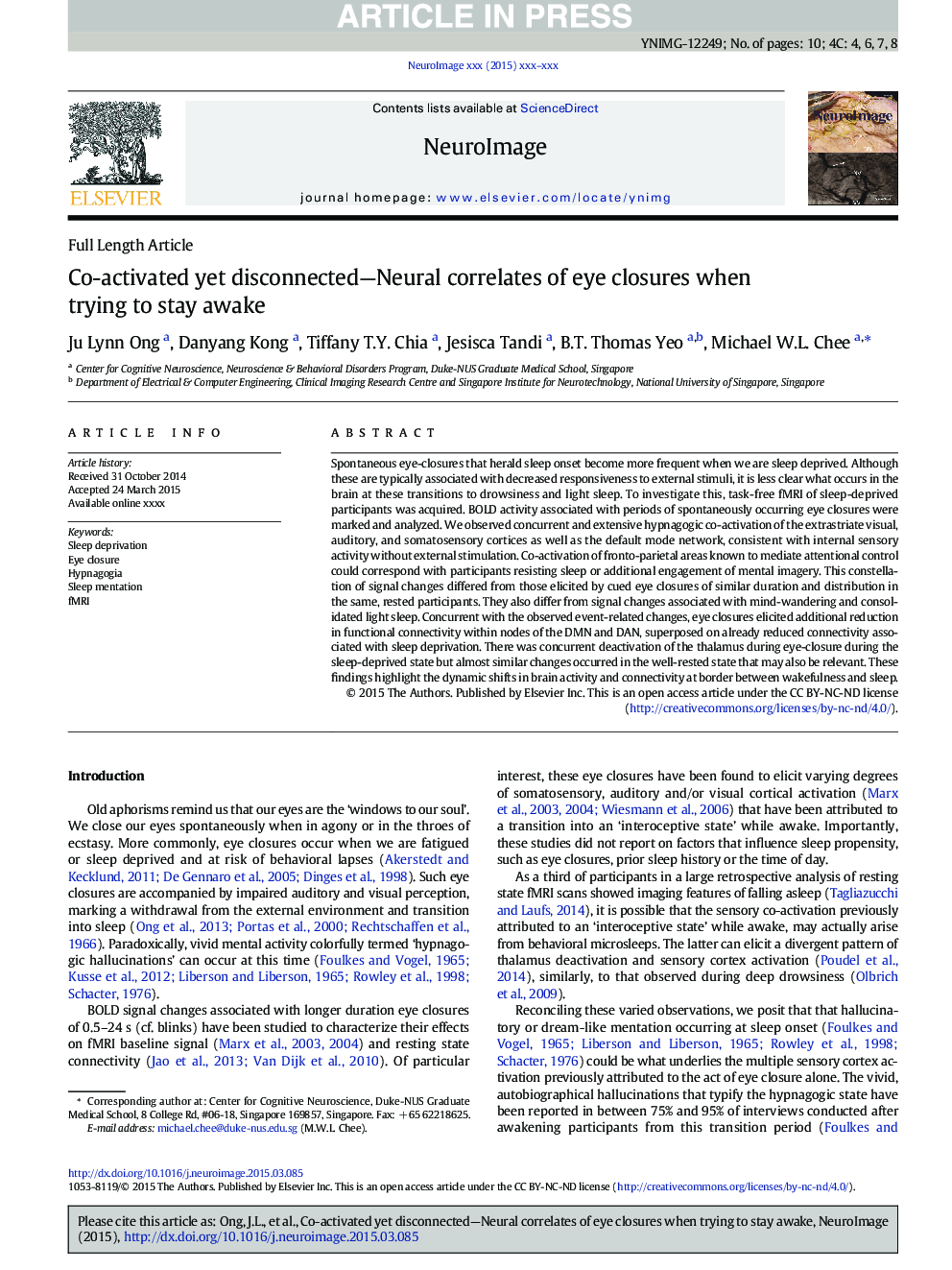 Co-activated yet disconnected-Neural correlates of eye closures when trying to stay awake