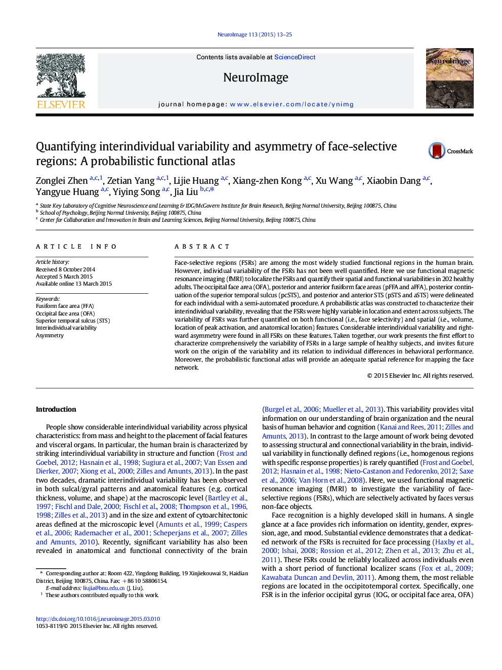 Quantifying interindividual variability and asymmetry of face-selective regions: A probabilistic functional atlas