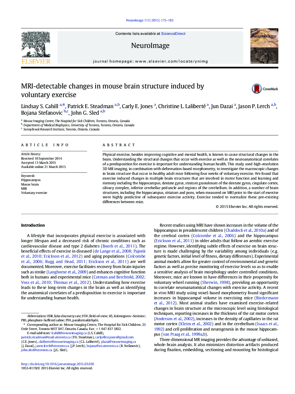 MRI-detectable changes in mouse brain structure induced by voluntary exercise