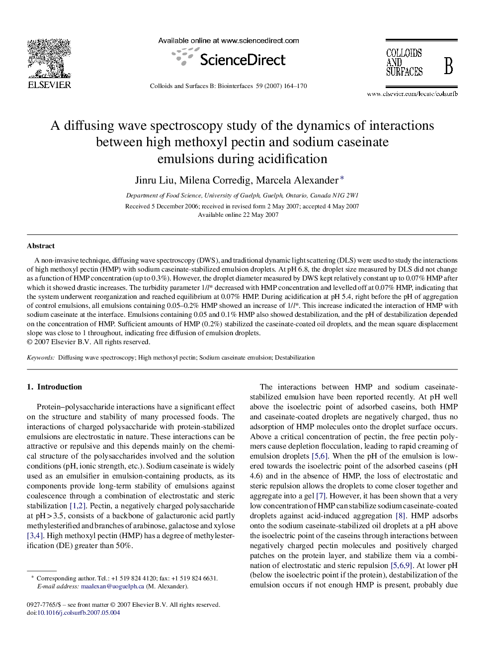 A diffusing wave spectroscopy study of the dynamics of interactions between high methoxyl pectin and sodium caseinate emulsions during acidification