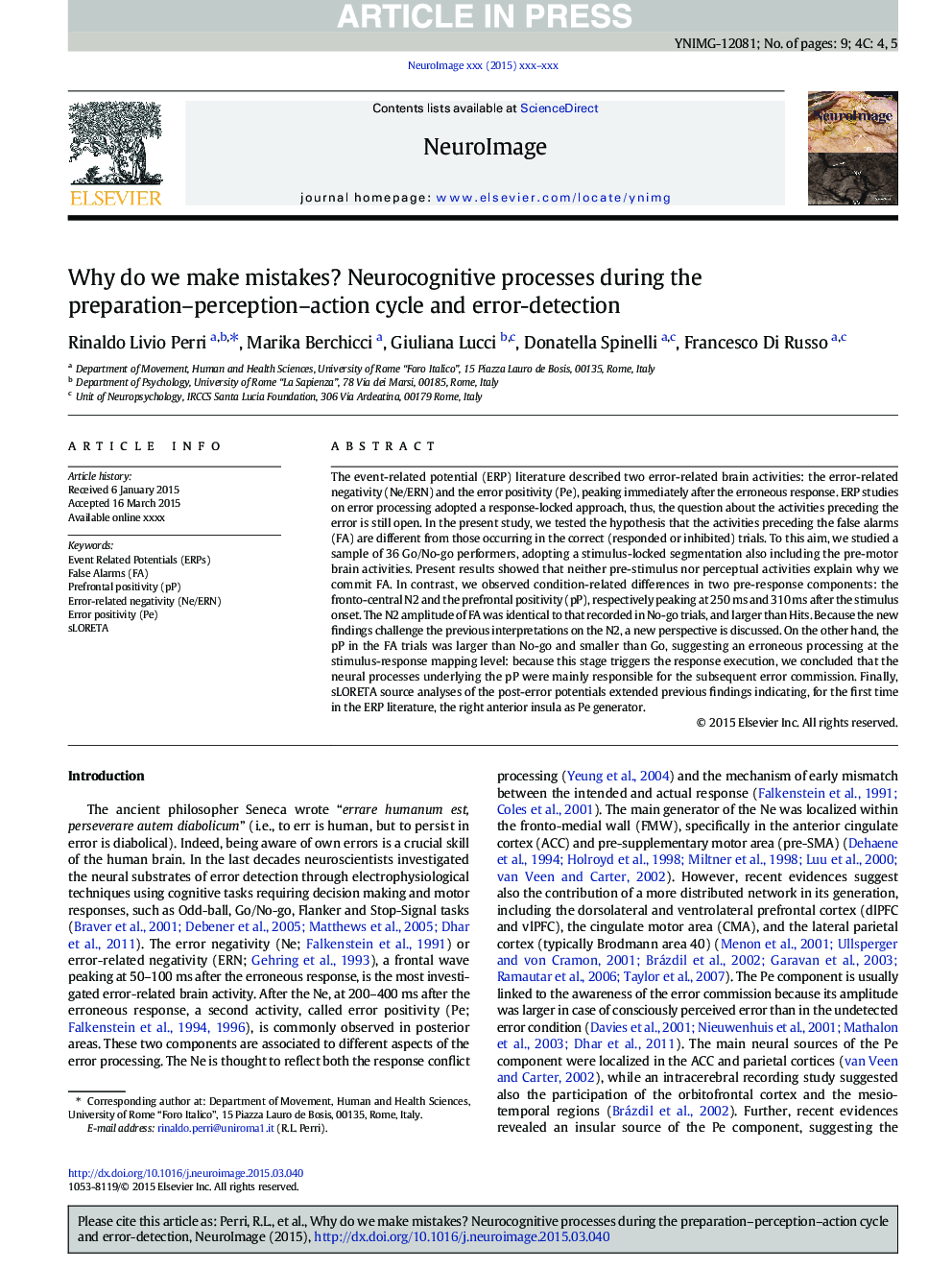 Why do we make mistakes? Neurocognitive processes during the preparation-perception-action cycle and error-detection