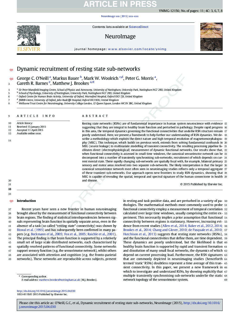 Dynamic recruitment of resting state sub-networks