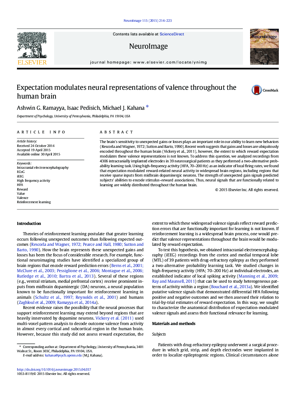 Expectation modulates neural representations of valence throughout the human brain