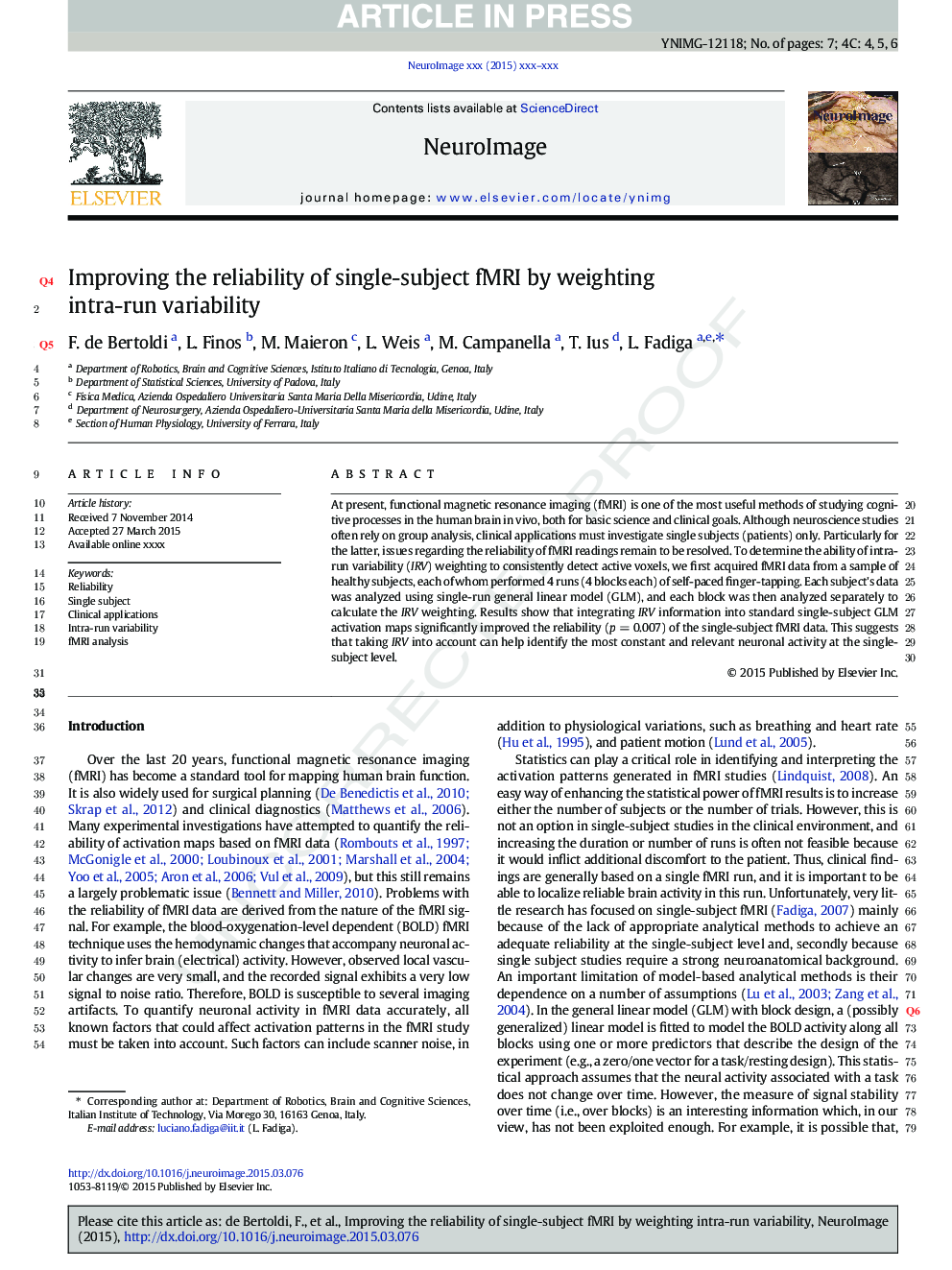 Improving the reliability of single-subject fMRI by weighting intra-run variability