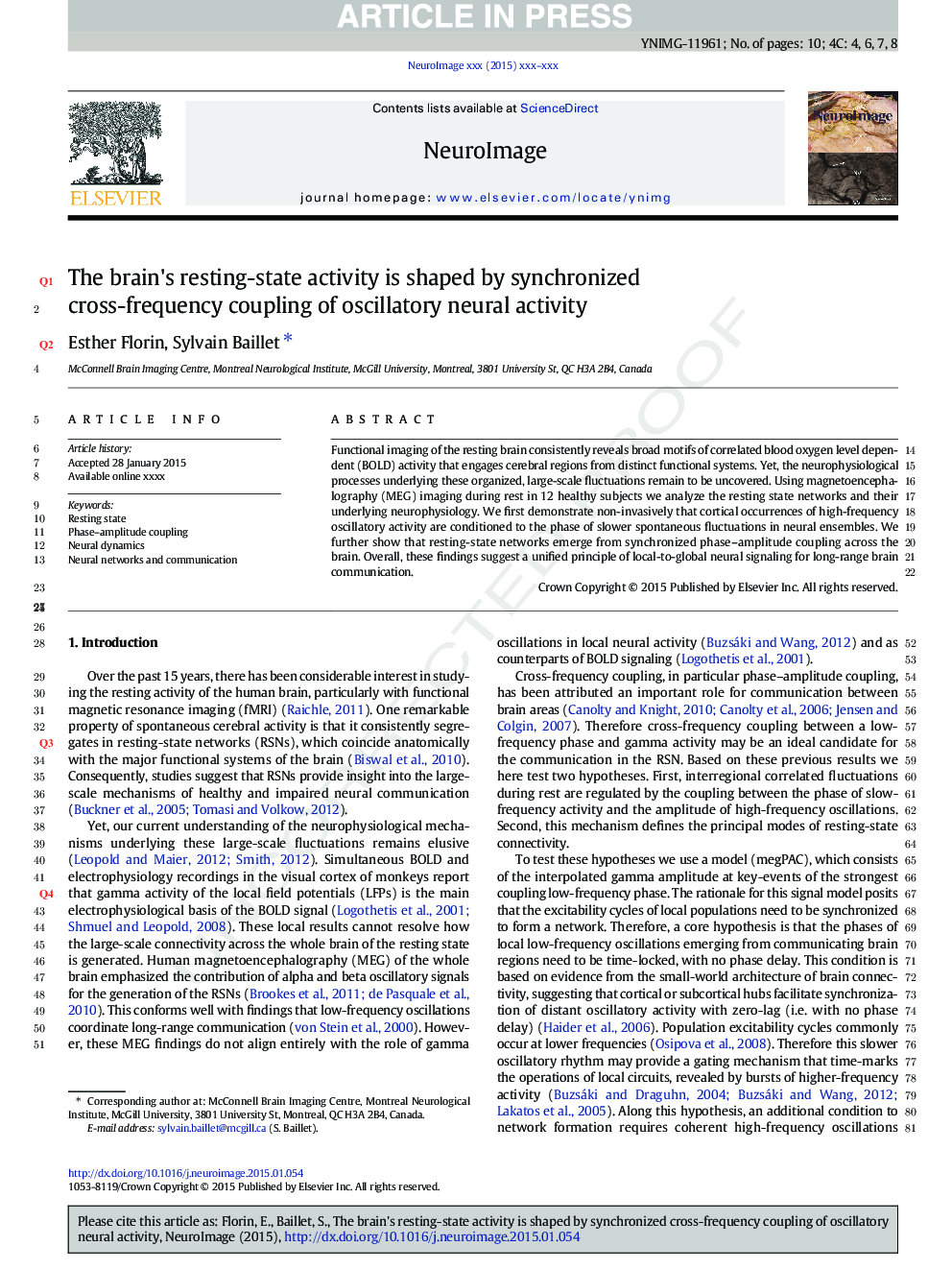 The brain's resting-state activity is shaped by synchronized cross-frequency coupling of neural oscillations