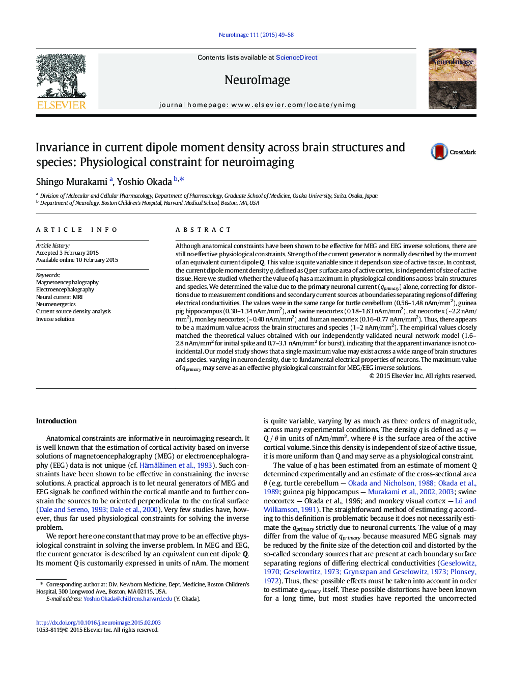 Invariance in current dipole moment density across brain structures and species: Physiological constraint for neuroimaging