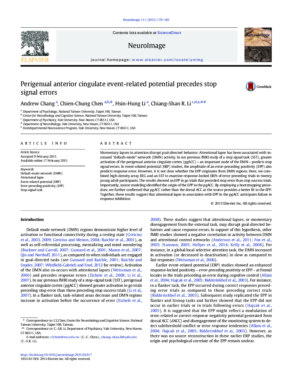 Perigenual anterior cingulate event-related potential precedes stop signal errors