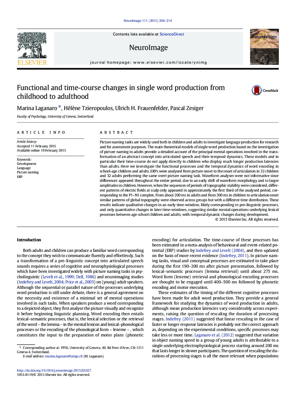 Functional and time-course changes in single word production from childhood to adulthood