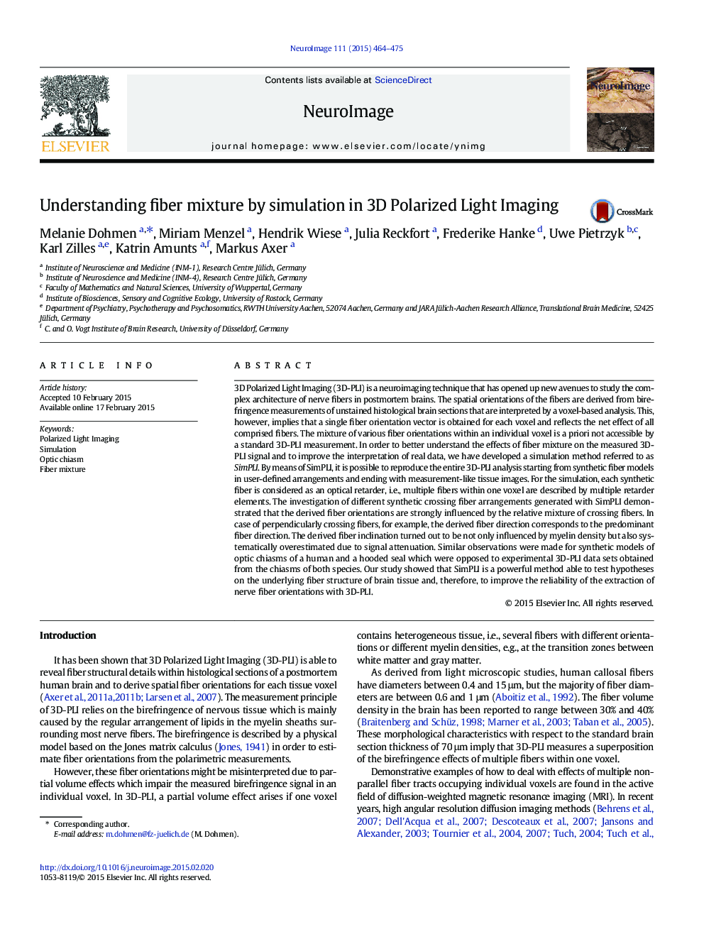 Understanding fiber mixture by simulation in 3D Polarized Light Imaging