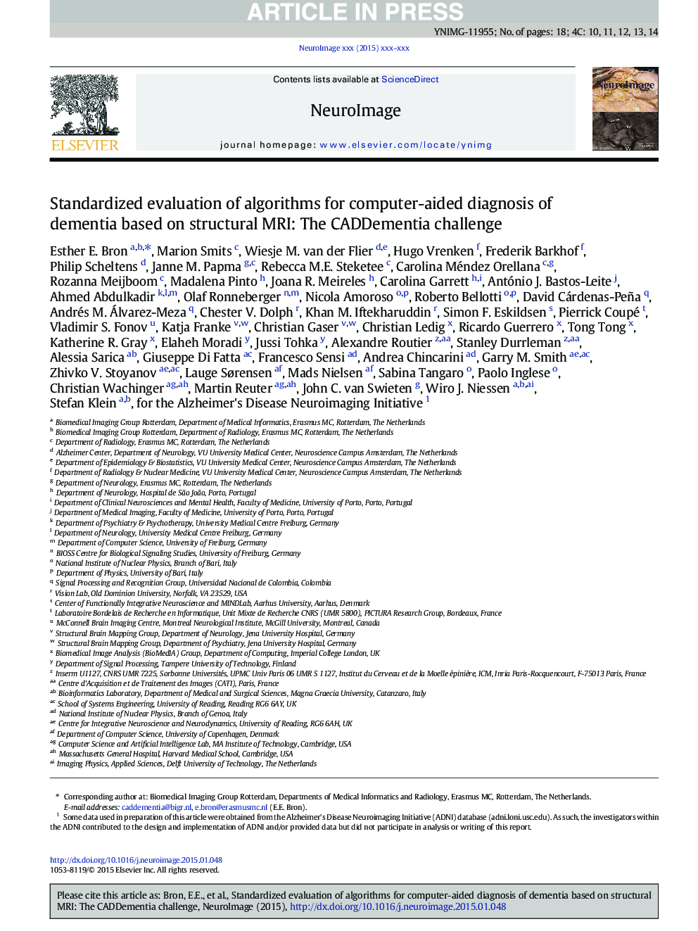 Standardized evaluation of algorithms for computer-aided diagnosis of dementia based on structural MRI: The CADDementia challenge