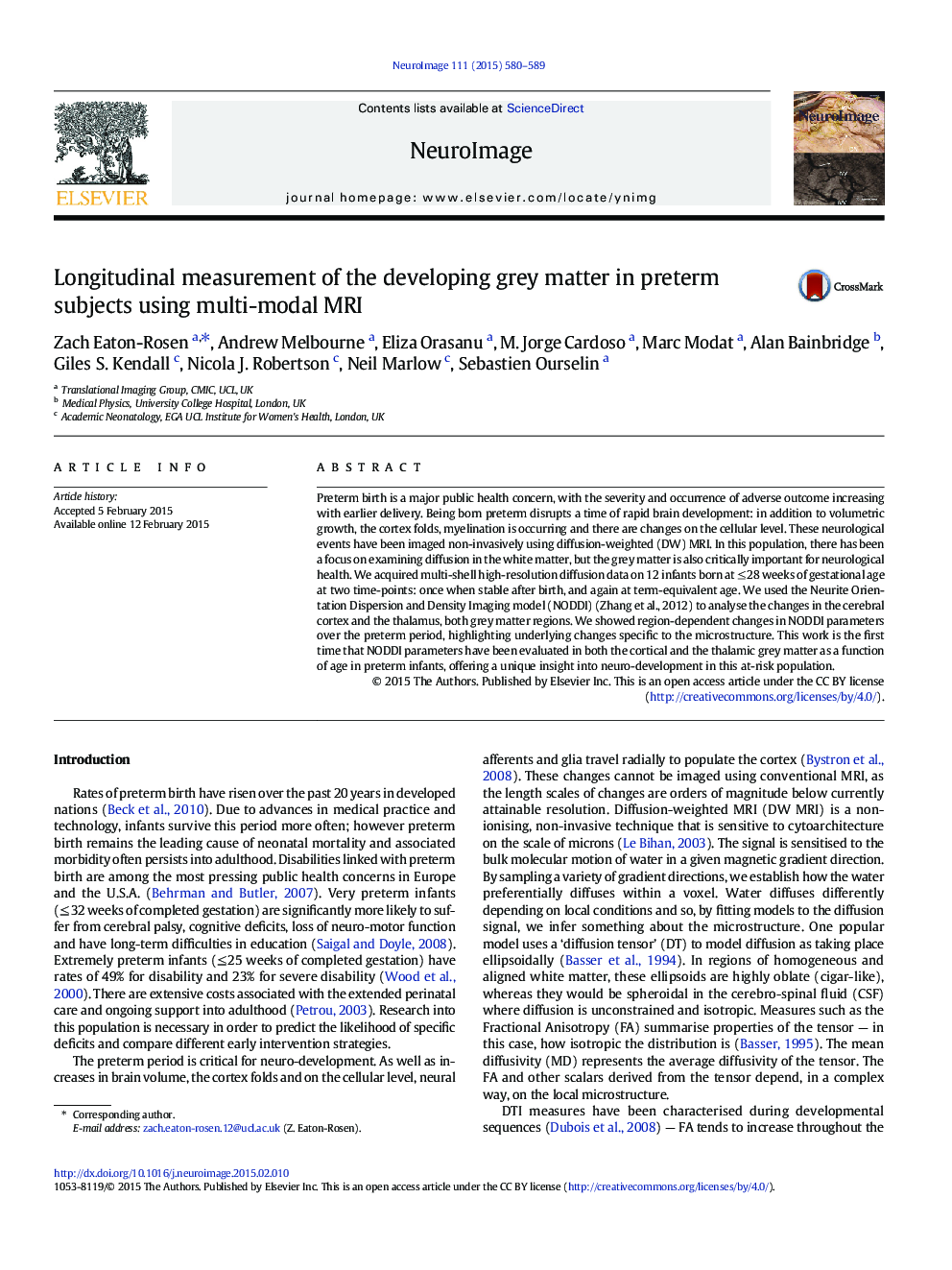 Longitudinal measurement of the developing grey matter in preterm subjects using multi-modal MRI