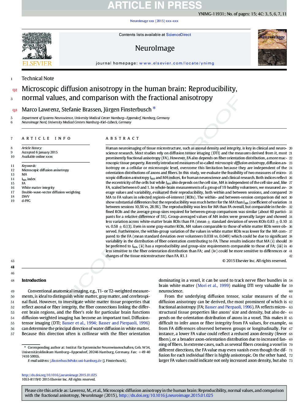 Microscopic diffusion anisotropy in the human brain: Reproducibility, normal values, and comparison with the fractional anisotropy