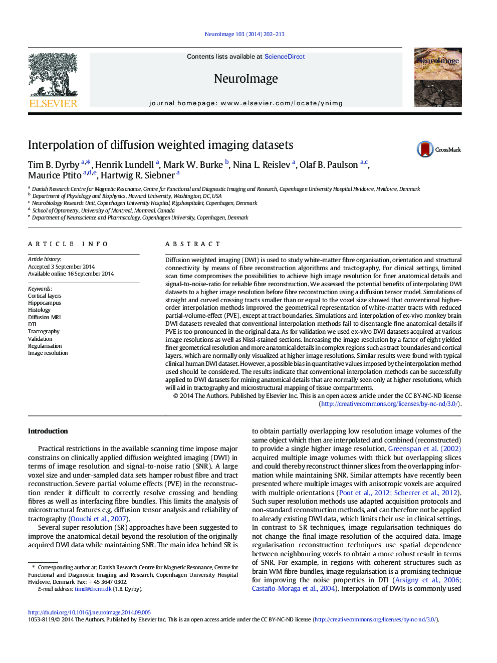 Interpolation of diffusion weighted imaging datasets