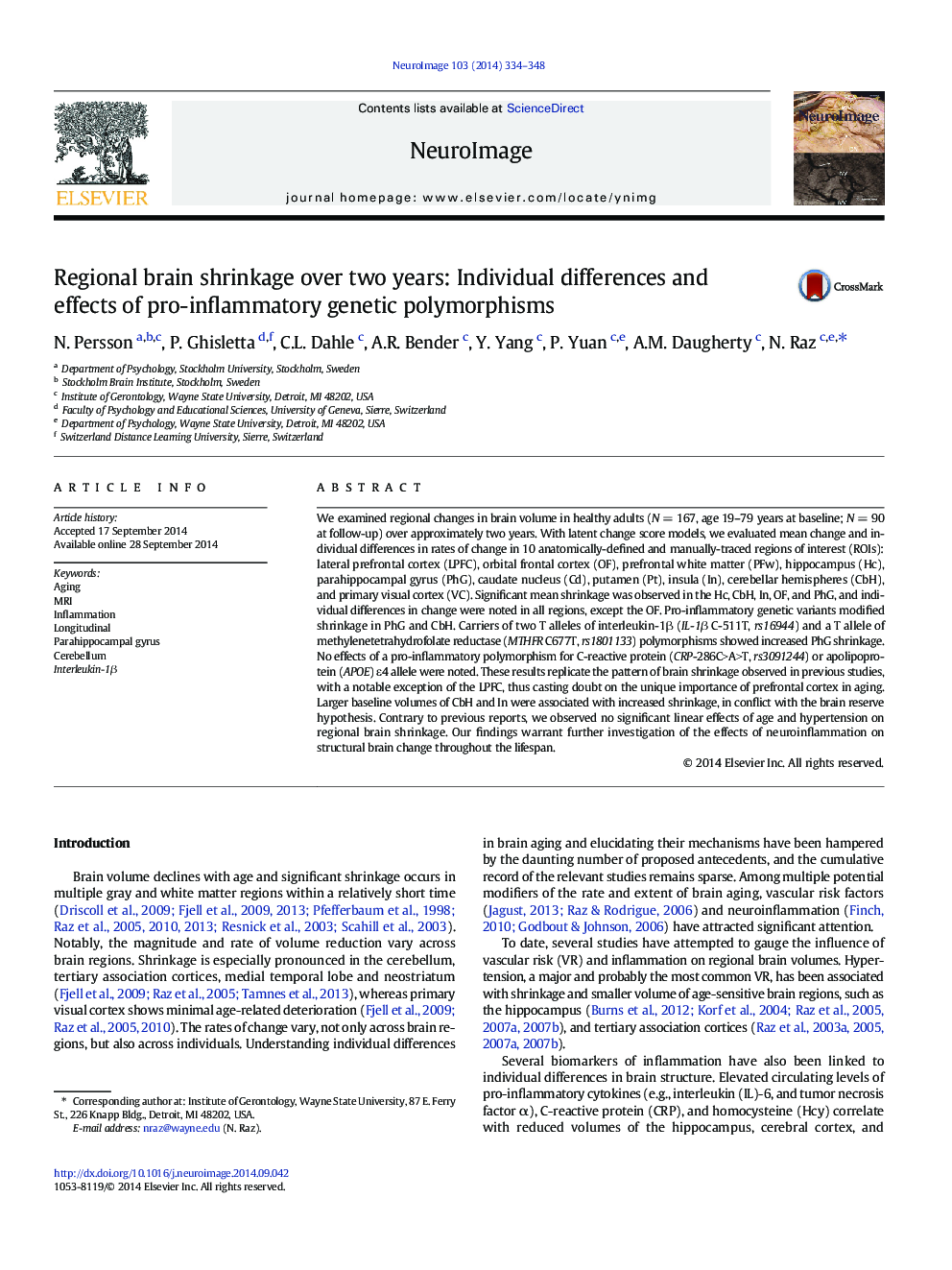 Regional brain shrinkage over two years: Individual differences and effects of pro-inflammatory genetic polymorphisms