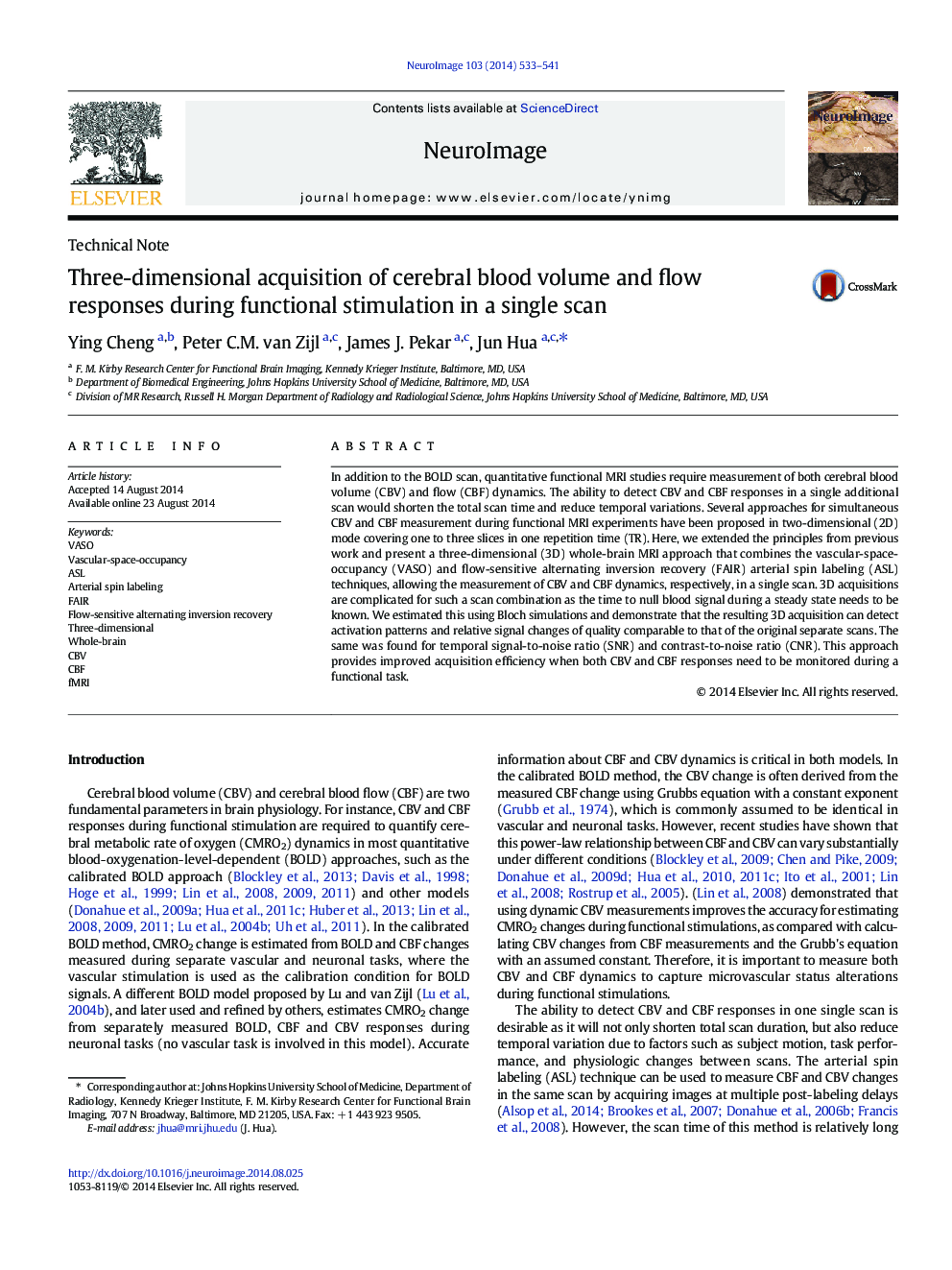 Three-dimensional acquisition of cerebral blood volume and flow responses during functional stimulation in a single scan