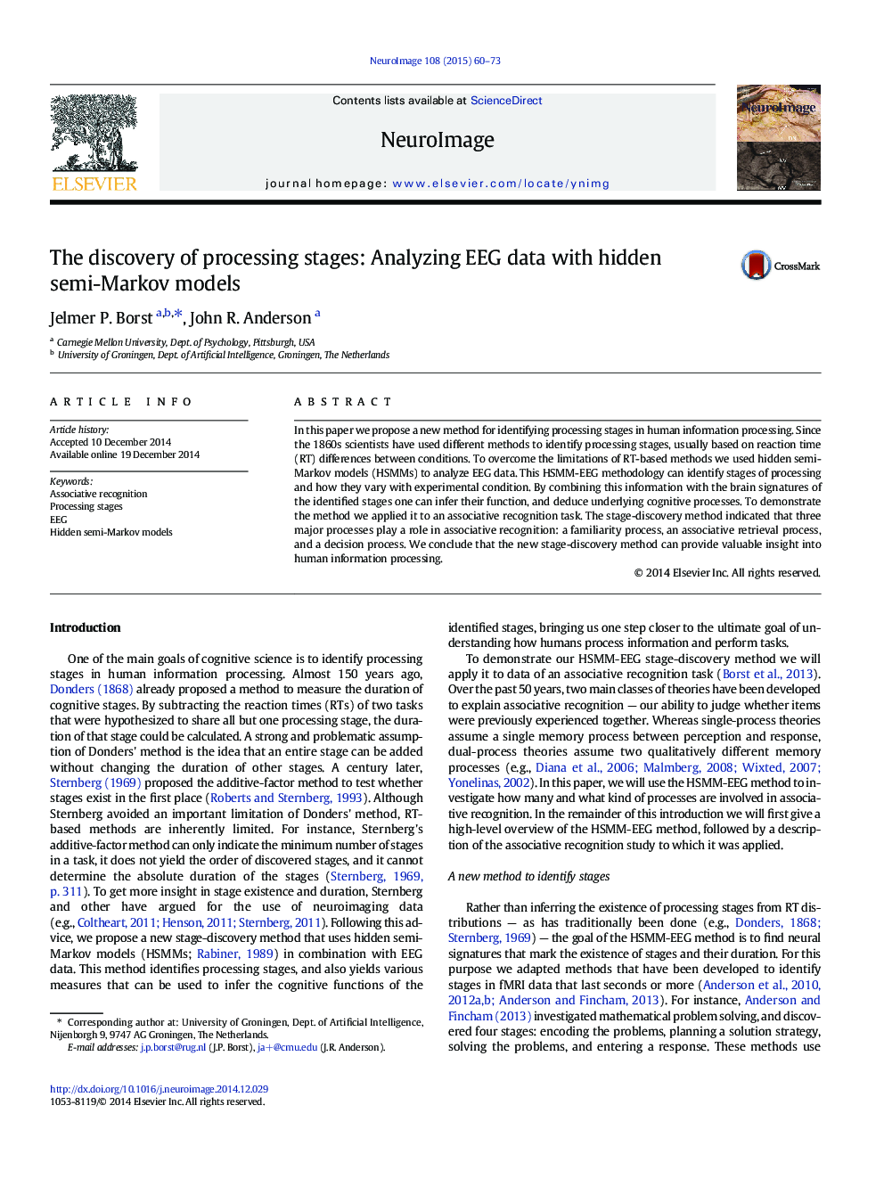 The discovery of processing stages: Analyzing EEG data with hidden semi-Markov models