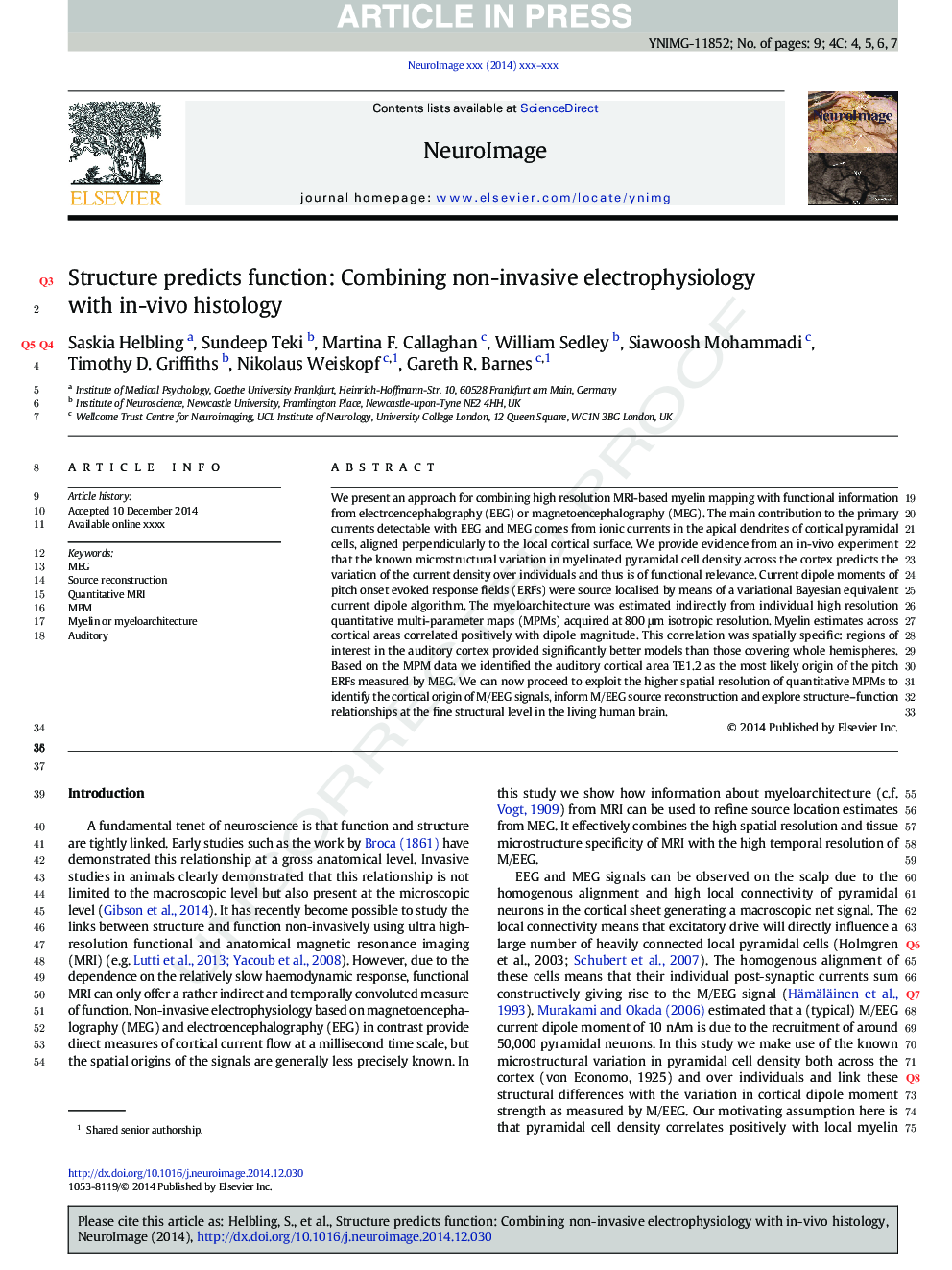 Structure predicts function: Combining non-invasive electrophysiology with in-vivo histology