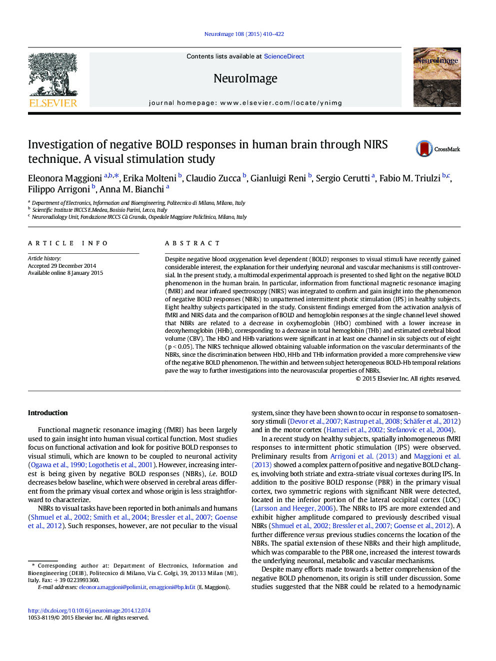 Investigation of negative BOLD responses in human brain through NIRS technique. A visual stimulation study