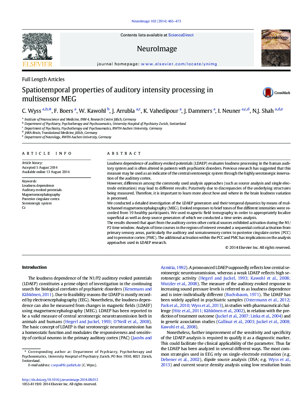 Spatiotemporal properties of auditory intensity processing in multisensor MEG