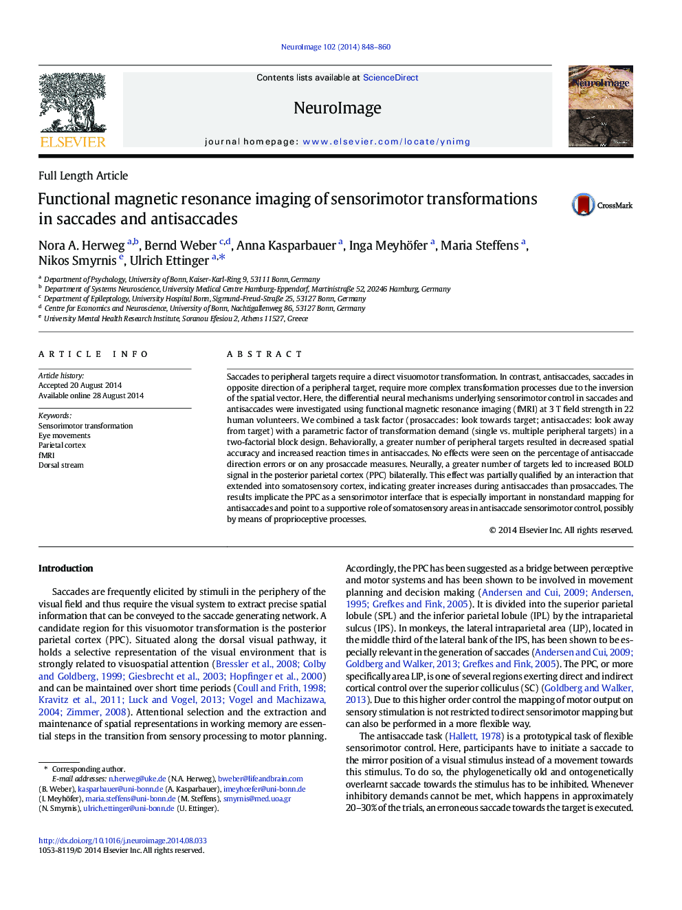 Functional magnetic resonance imaging of sensorimotor transformations in saccades and antisaccades