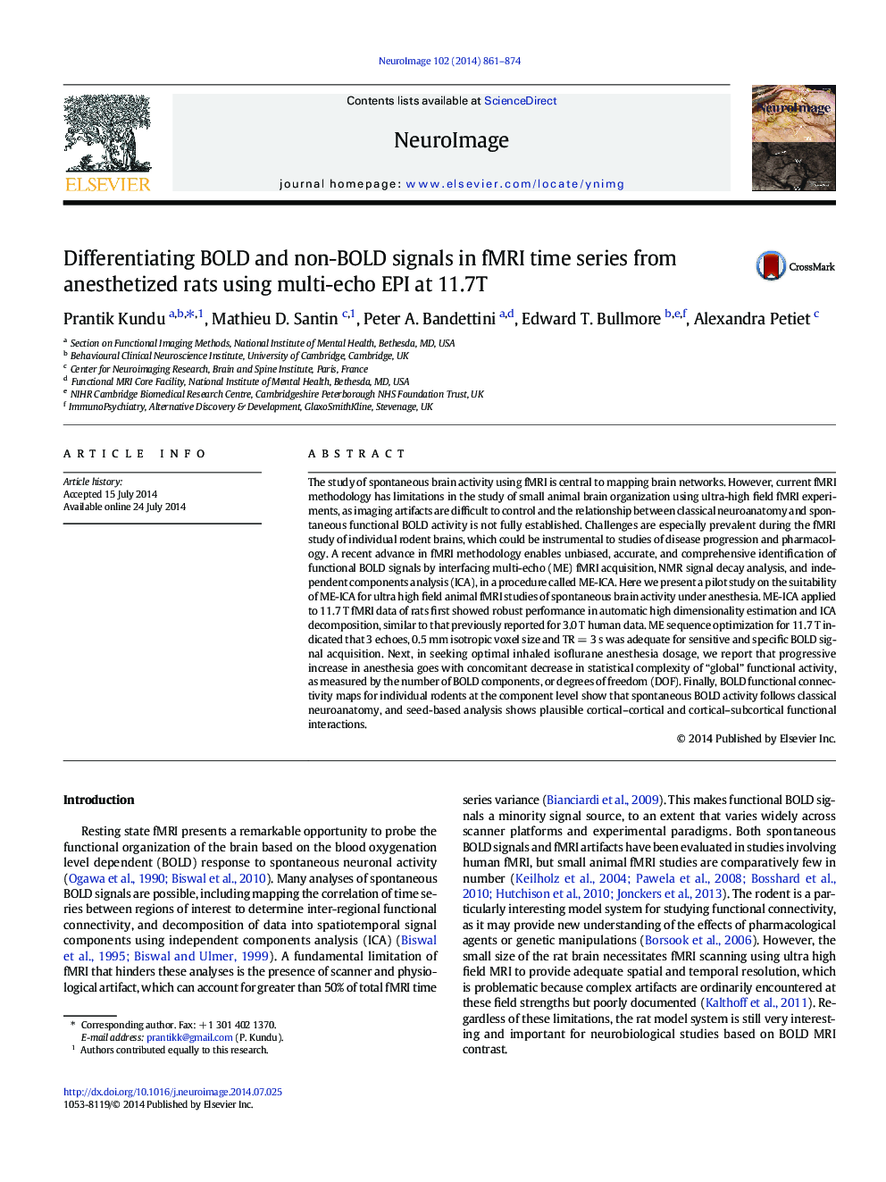 Differentiating BOLD and non-BOLD signals in fMRI time series from anesthetized rats using multi-echo EPI at 11.7T