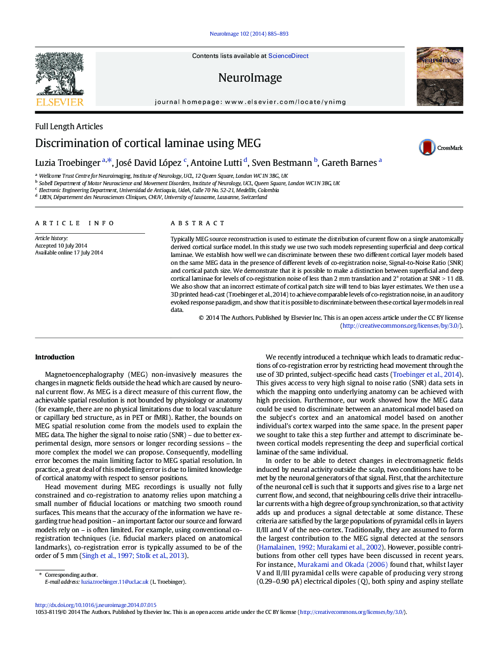 Discrimination of cortical laminae using MEG