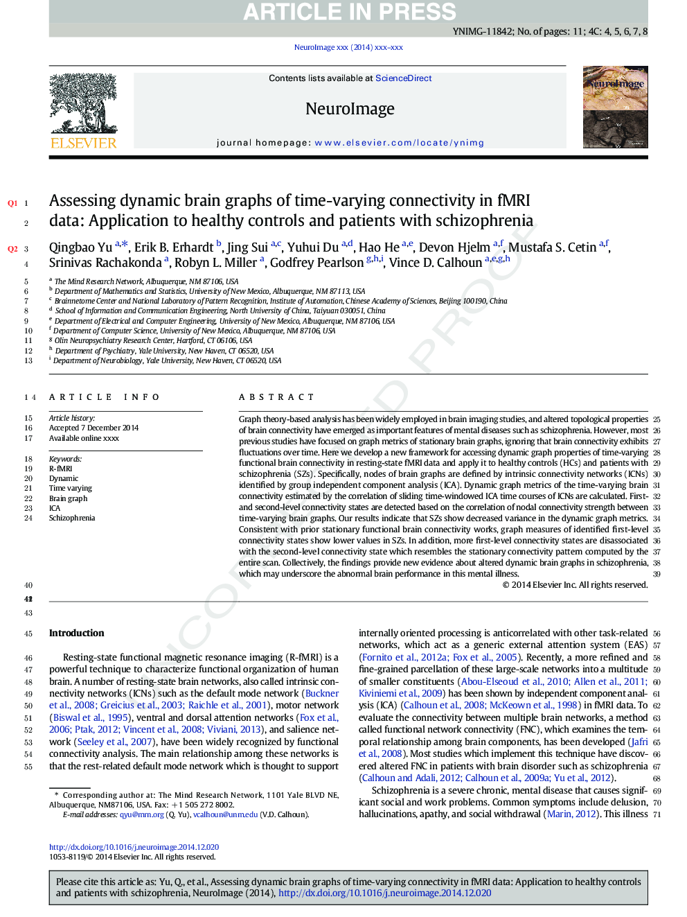 Assessing dynamic brain graphs of time-varying connectivity in fMRI data: Application to healthy controls and patients with schizophrenia