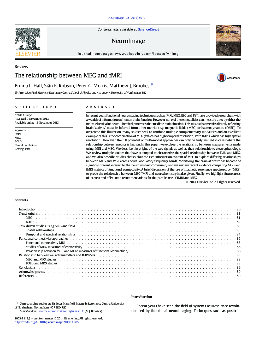 ReviewThe relationship between MEG and fMRI