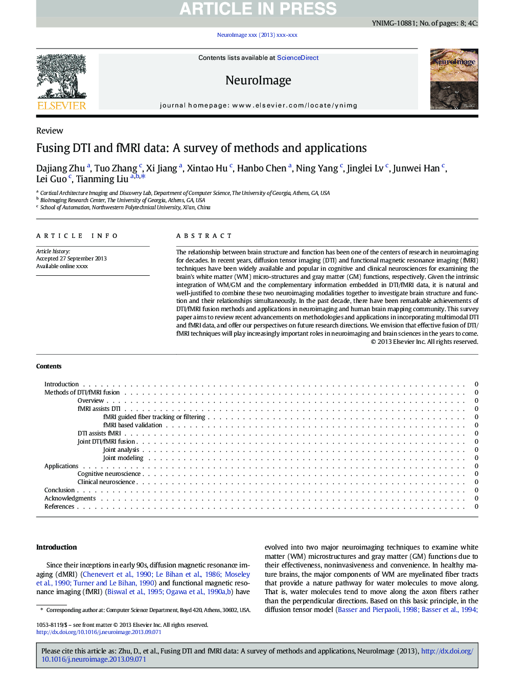 Fusing DTI and fMRI data: A survey of methods and applications