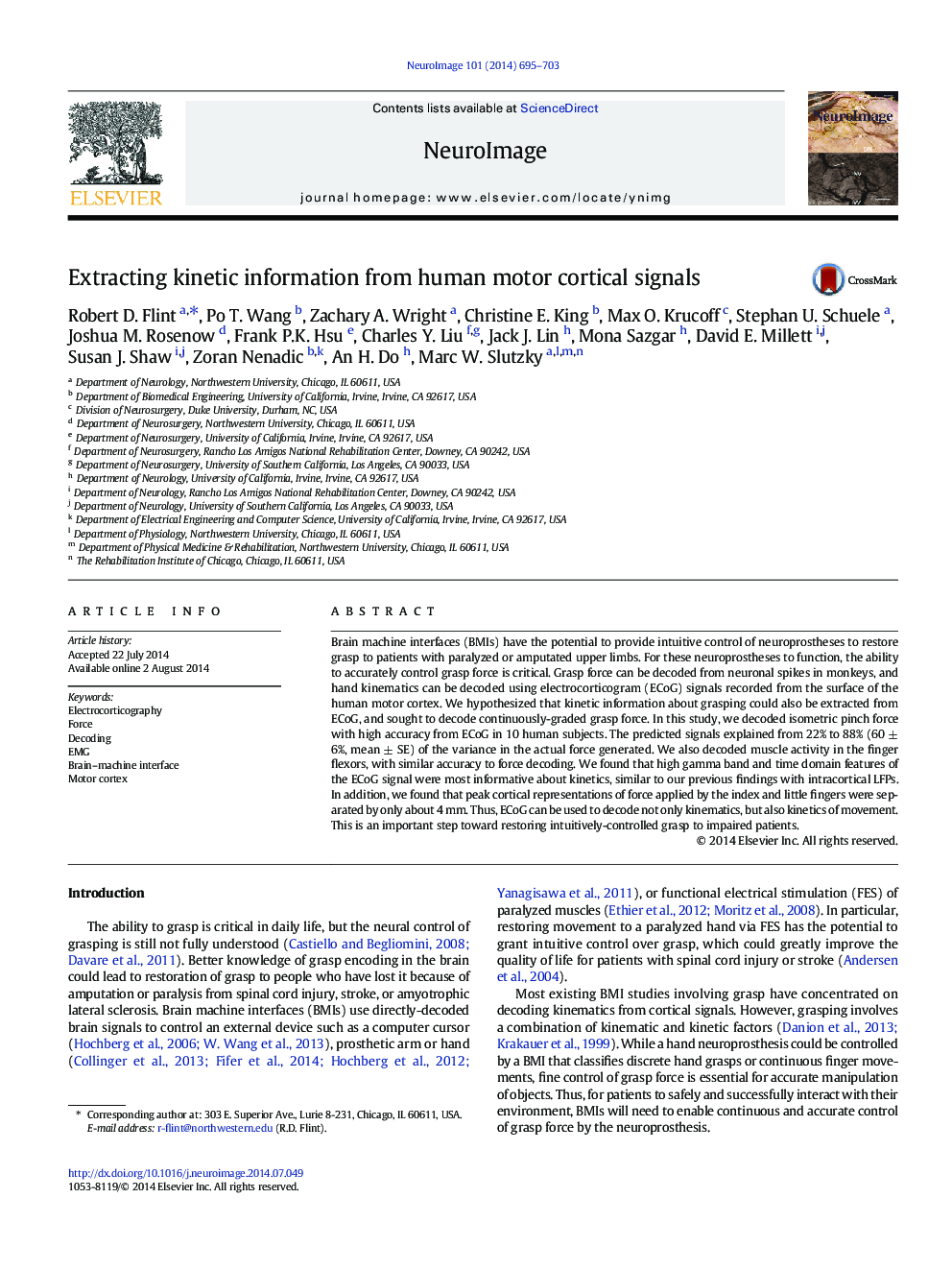 Extracting kinetic information from human motor cortical signals