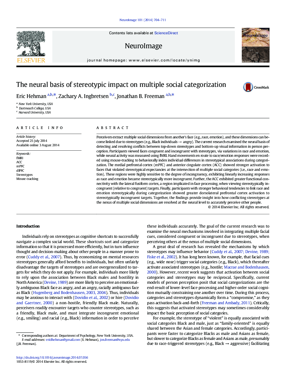 The neural basis of stereotypic impact on multiple social categorization