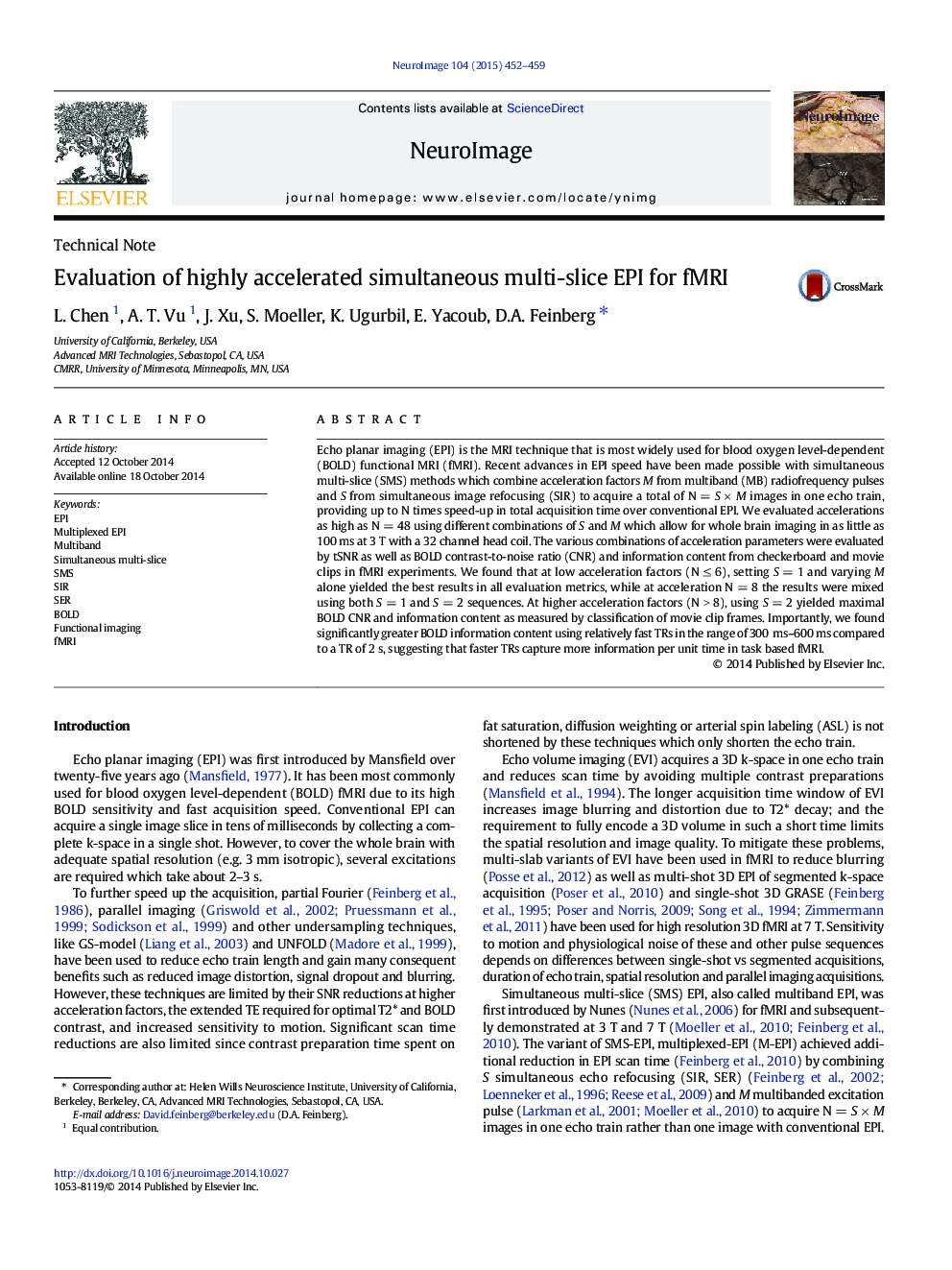 Technical NoteEvaluation of highly accelerated simultaneous multi-slice EPI for fMRI