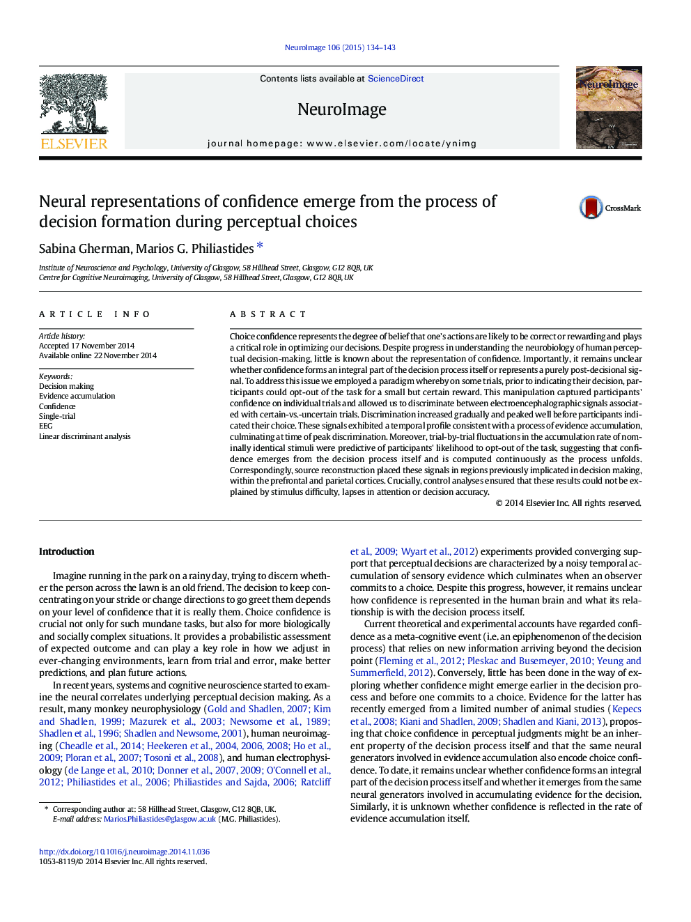 Neural representations of confidence emerge from the process of decision formation during perceptual choices