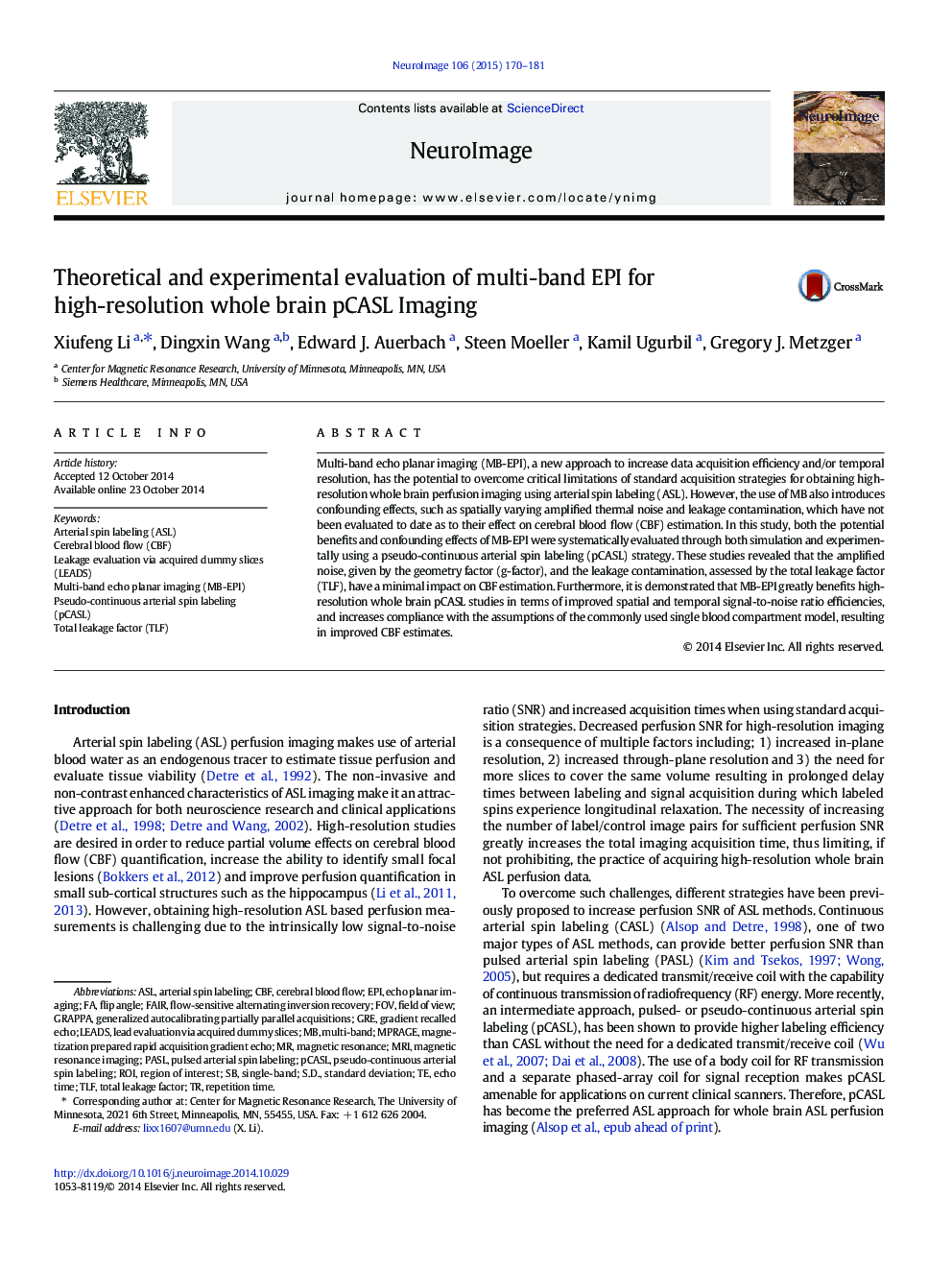 Theoretical and experimental evaluation of multi-band EPI for high-resolution whole brain pCASL Imaging