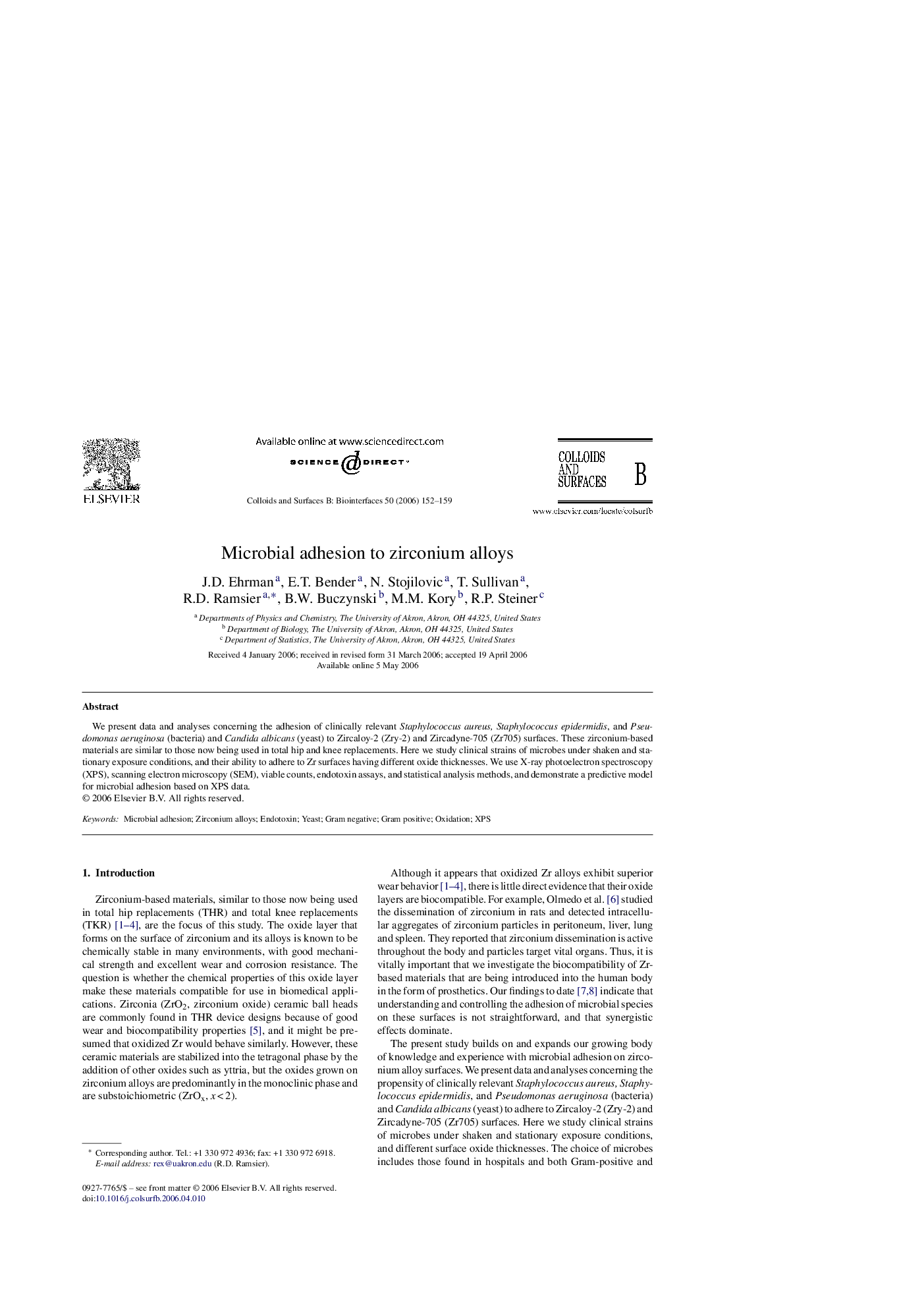 Microbial adhesion to zirconium alloys