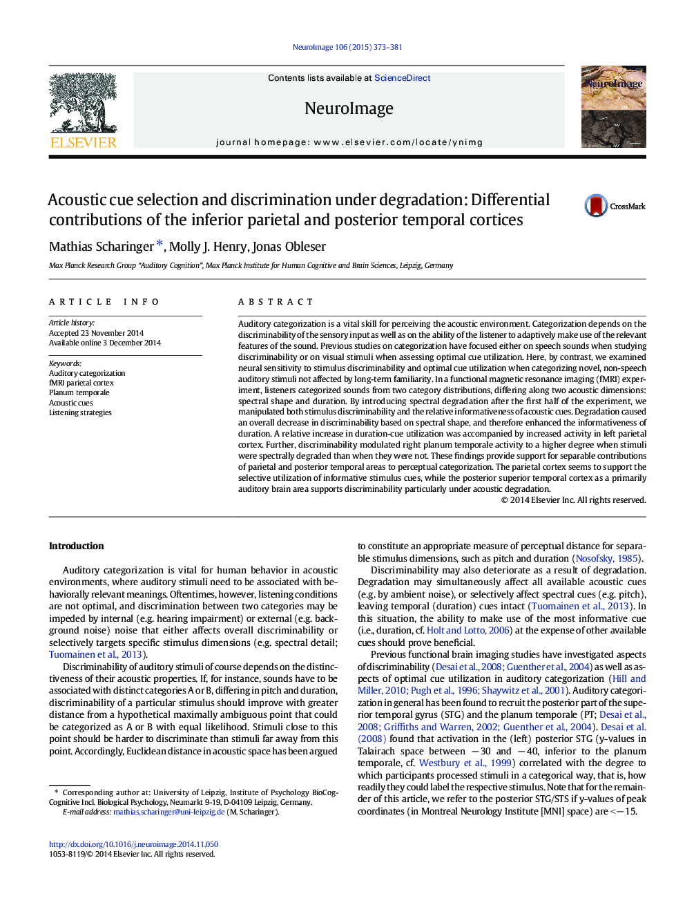 Acoustic cue selection and discrimination under degradation: Differential contributions of the inferior parietal and posterior temporal cortices