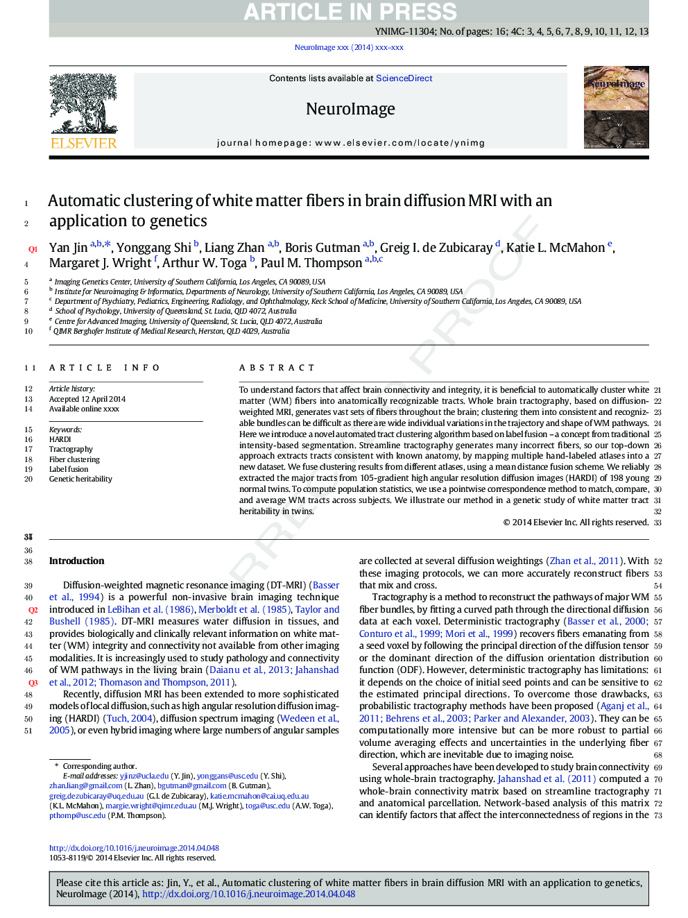 Automatic clustering of white matter fibers in brain diffusion MRI with an application to genetics