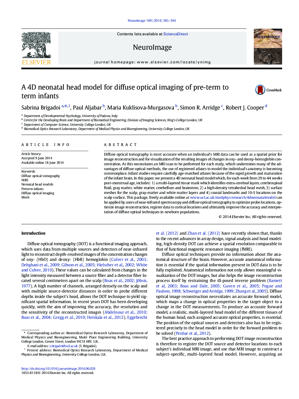 A 4D neonatal head model for diffuse optical imaging of pre-term to term infants